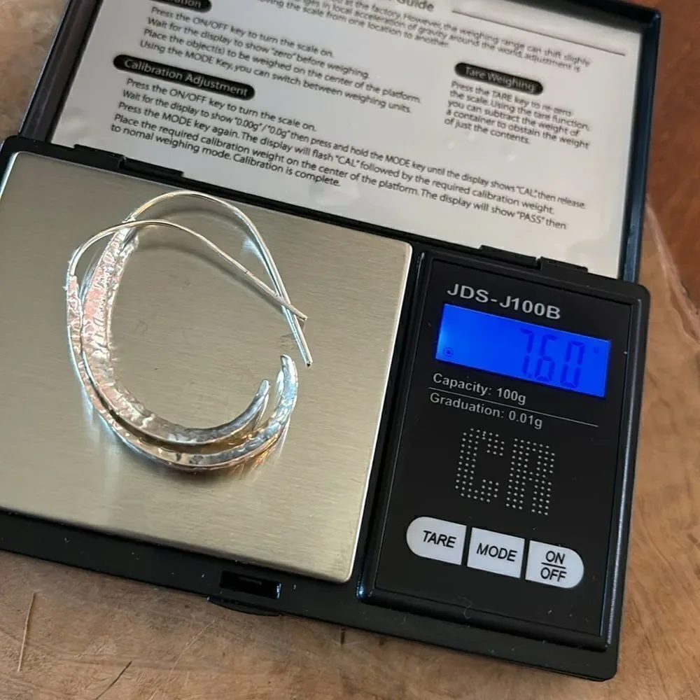 Sterling Silver Curved Hammmered Hoop Earrings